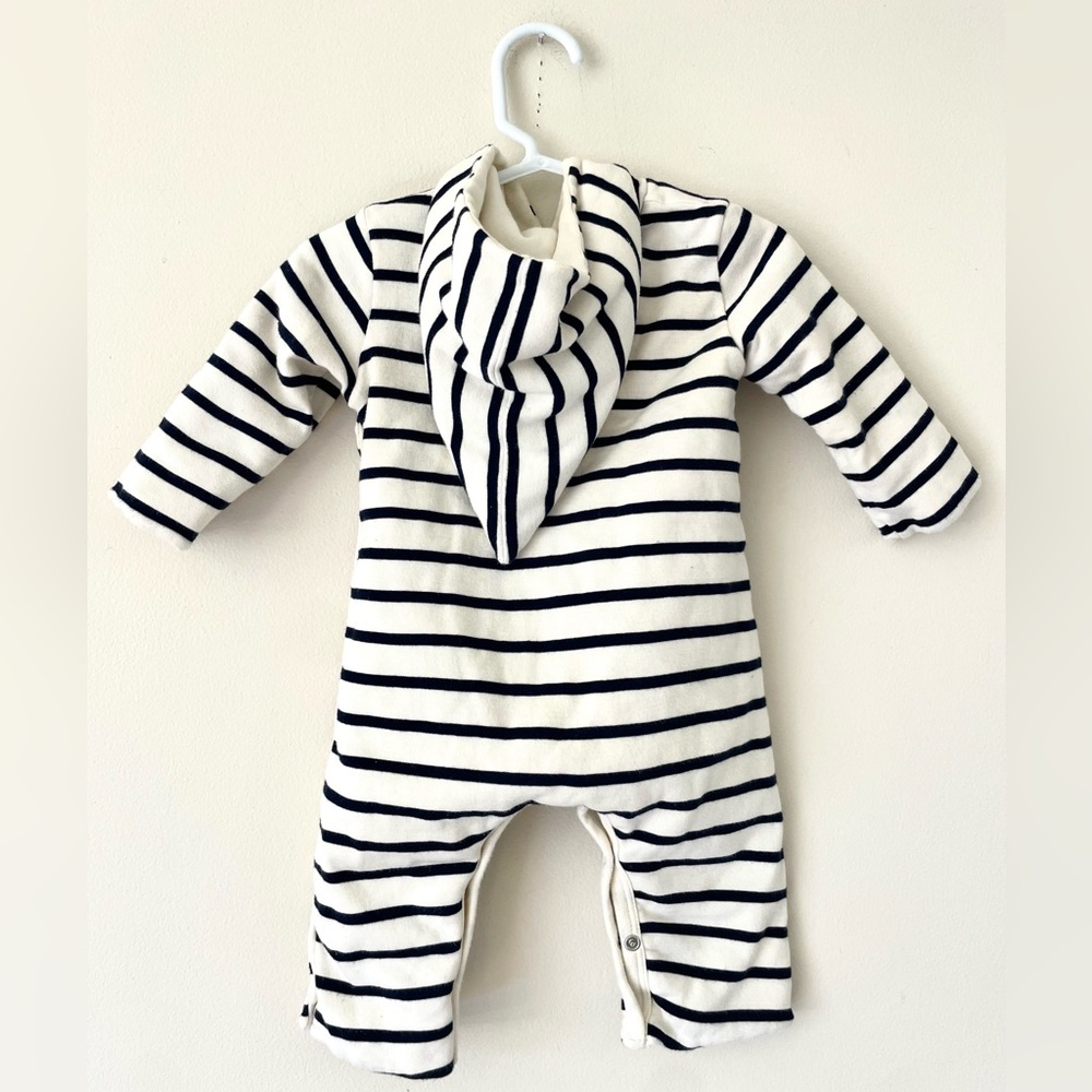 Petit Bateau baby stripe hooded all in one, 6 months